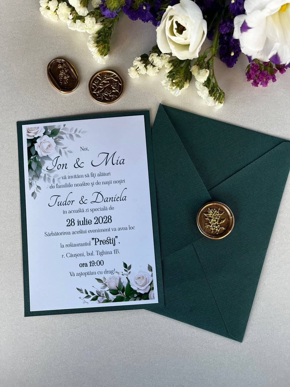 Set invitație nuntă verde smarald